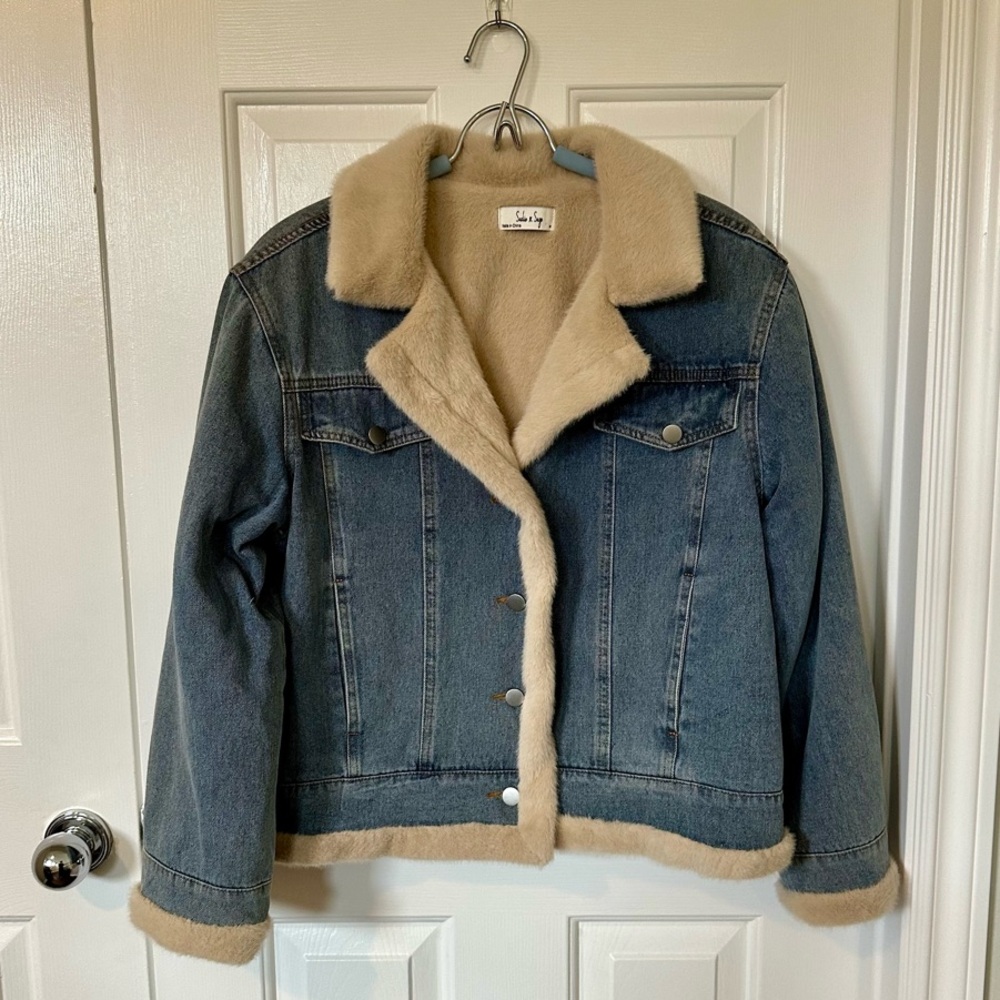 Sadie & Sage Blue Jean Jacket with Cream Lining